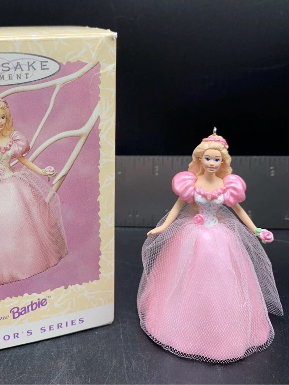 Barbie Pink Tulle Gown Ornament with Blonde Hair
